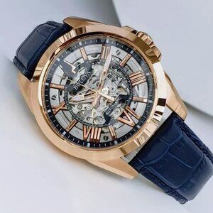 Bulova Sutton Automatic Skeleton Blue Leather Band Men's Watch